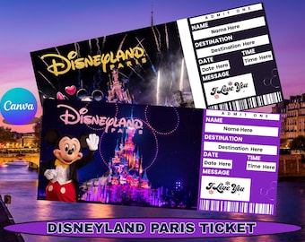Disneyland Paris Ticket – Printable Theme Park Ticket, Trip Reveal Gift, Surprise Vacation Ticket, Custom Event Admission, Canva Template