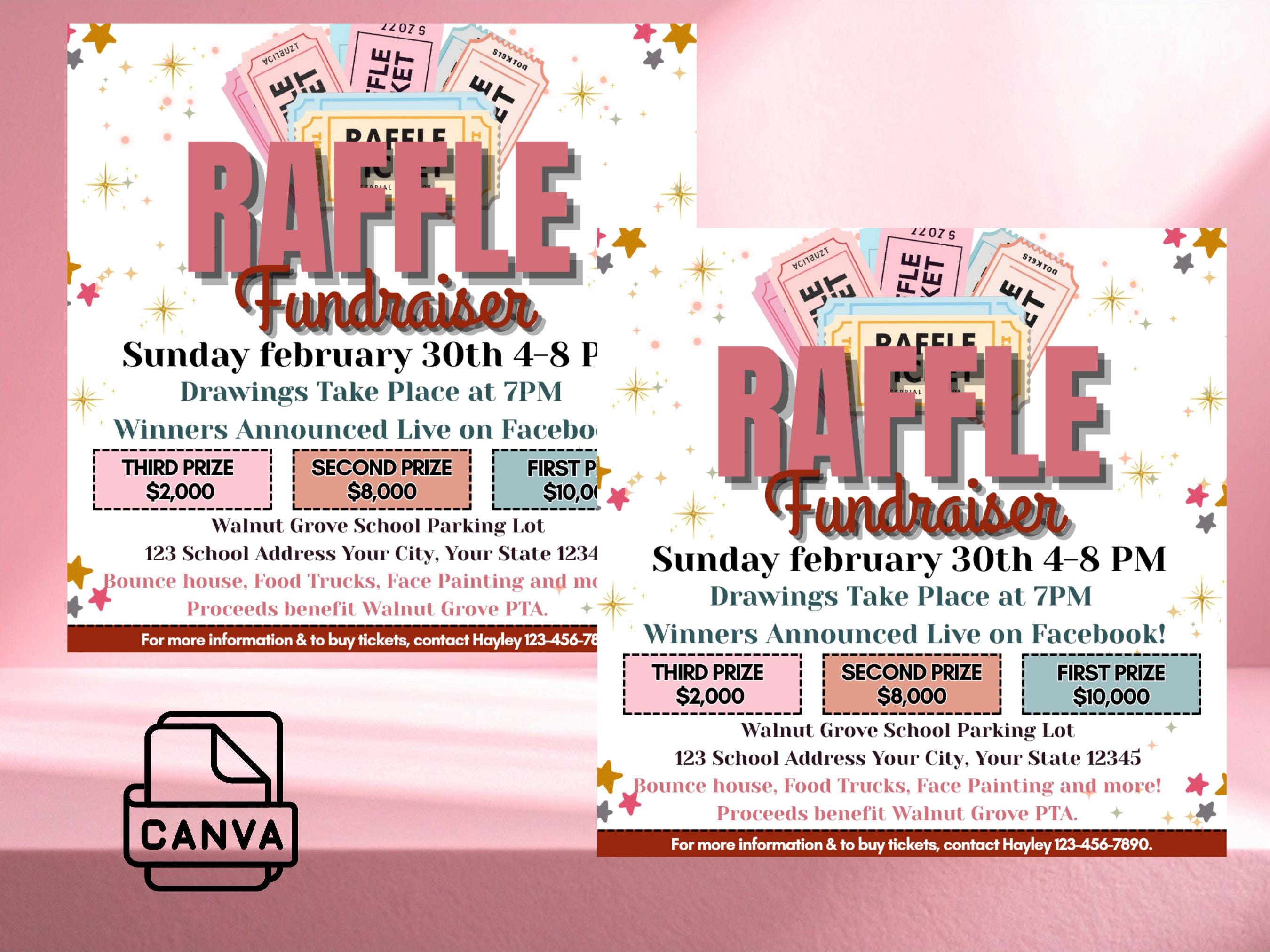 Multiple Raffle Flyer Editable Raffle Fundraiser Flyer Template, School Event Flyer Template ...