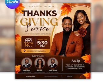 Fall Thanksgiving Church Flyer | Church Event Poster | Editable Fall Worship Service Flyer | Instant Download | Digital Download