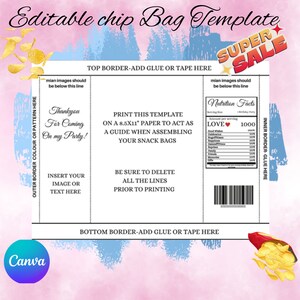Chip bag template | Digital custom chip bag | Chip bags template | Chip bag personalized | Party favor instant download | Party template