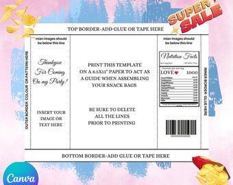 Custom Chip Bag Template: Party Favor, Instant Download (Canva Editable)