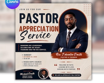 Pastor Appreciation Flyer | Pastoral Anniversary Flyer | Church Anniversary Flyer | Editable Canva Template | Digital Download