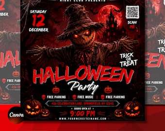 Halloween Party Flyer Template |Halloween Event Flyer | Halloween Club Flyer | Halloween Bash Flyer | Canva Template | Instant Download