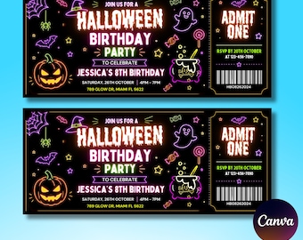 Halloween Birthday Ticket Template | Printable Birthday Party Ticket | Halloween Party Ticket | Canva Template | Instant Download