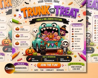 Trunk or Treat Flyer Template | Community Church Event Flyer | Fall Festival Invitation | Costume Party | Canva  Template | Instant Download