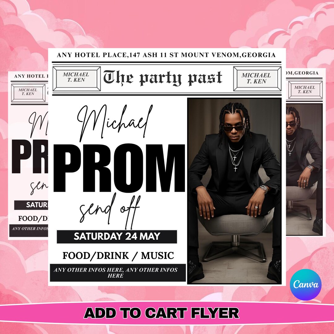 Prom Send off Flyer Editable Canva Template, Elegant Pink Prom Party ...