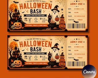 Ghost Halloween Ticket | Halloween Ticket Template | Surprise Gift | Admission Ticket | Gift Trip Invite | Canva Template | Instant Download