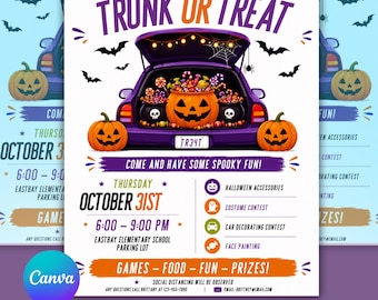 Trunk or Treat Flyer Template | Halloween Team Event Invitation | Cheerleading Flyer |Editable Flyer | Canva Template  | Instant Download