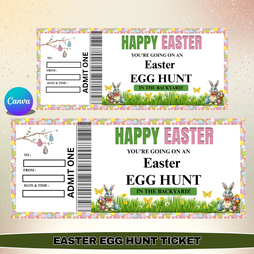 Easter Egg Hunt Ticket Editable Canva Template, Easter Basket Surprise ...