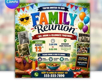 Family Reunion Flyer Template | Editable Family Reunion Invitation | Event Flyer | Family Gathering Announcement | Digital Download
