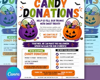 Candy Donation Flyer Template | Trunk or Treat Halloween Event Flyer | Candy Fundraiser Flyer | Canva Template | Instant Download
