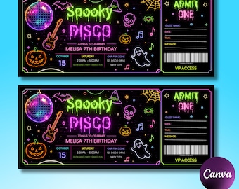 Spooky disco night ticket , disco party ticket ,halloween dance ticket ,disco ticket invitation ,party dance,canva template,instant download
