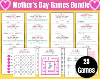 Mothers Day Games Bundle | Mothers Day Games | Games for Mom | Mothers Day Party Game | Mothers Day Activity | Mothers Day Craft | Printable
