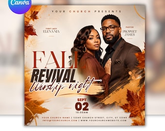 Fall Revival Church Flyer | Editable Canva Harvest Festival Event | Autumn Church Flyer | Canva Template | Digital Download