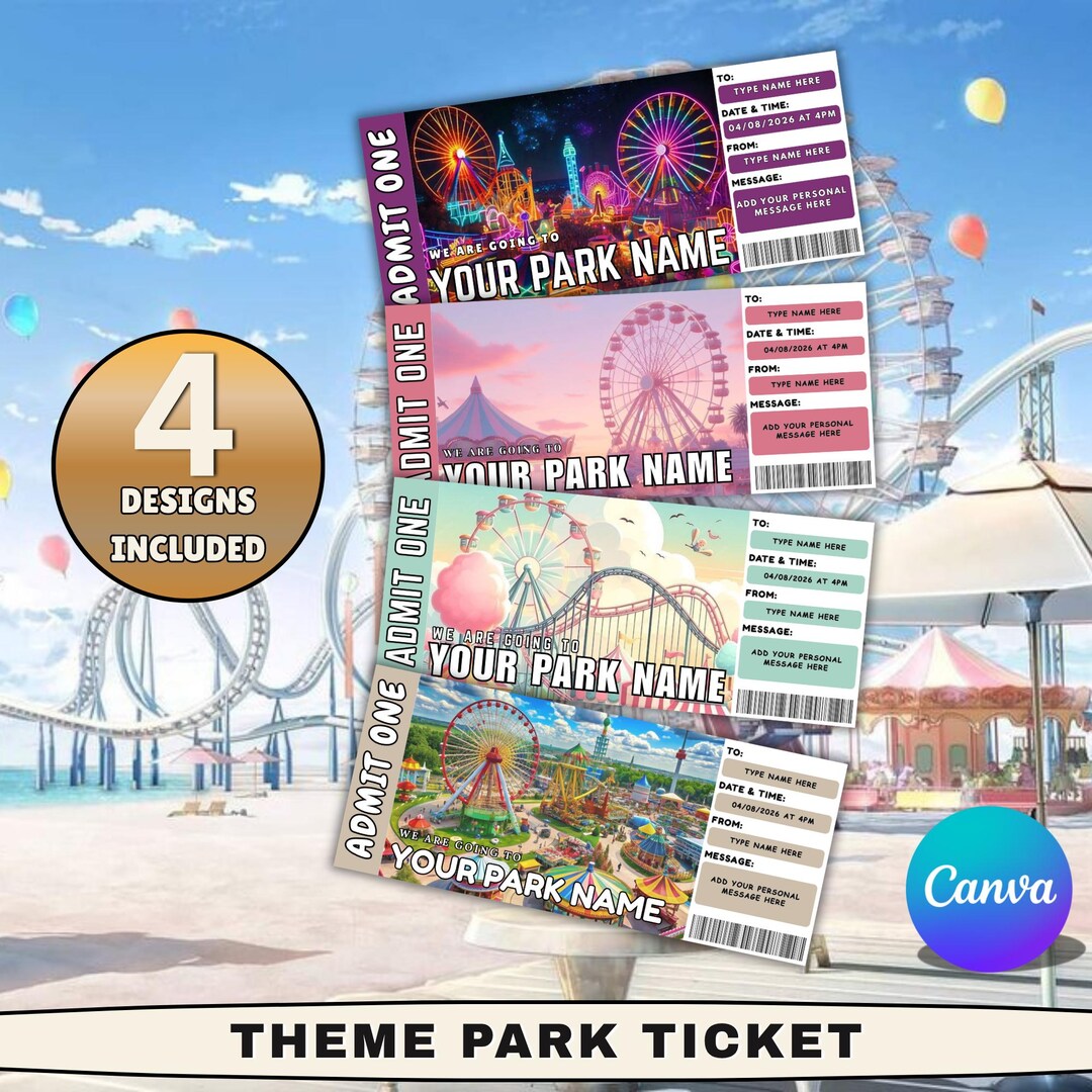 Editable Theme Park Ticket | Amusement Park Admission Printable ...