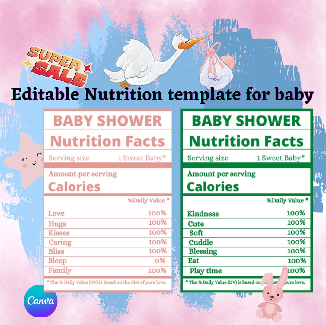 Baby Nutrition Baby Shower Facts Instant Donwload Editable Nutrition