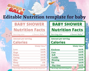 Baby Shower Nutrition Facts Template: Editable Canva Design (Digital Download)