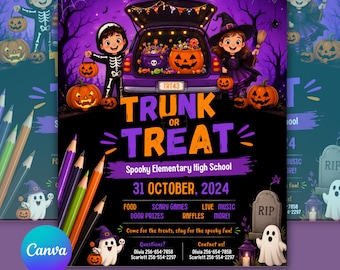 Trunk or Treat Invitation Template | Halloween Flyer Canva Template | Church Trunk or Treat Event | Costume Party Invite | Instant Download