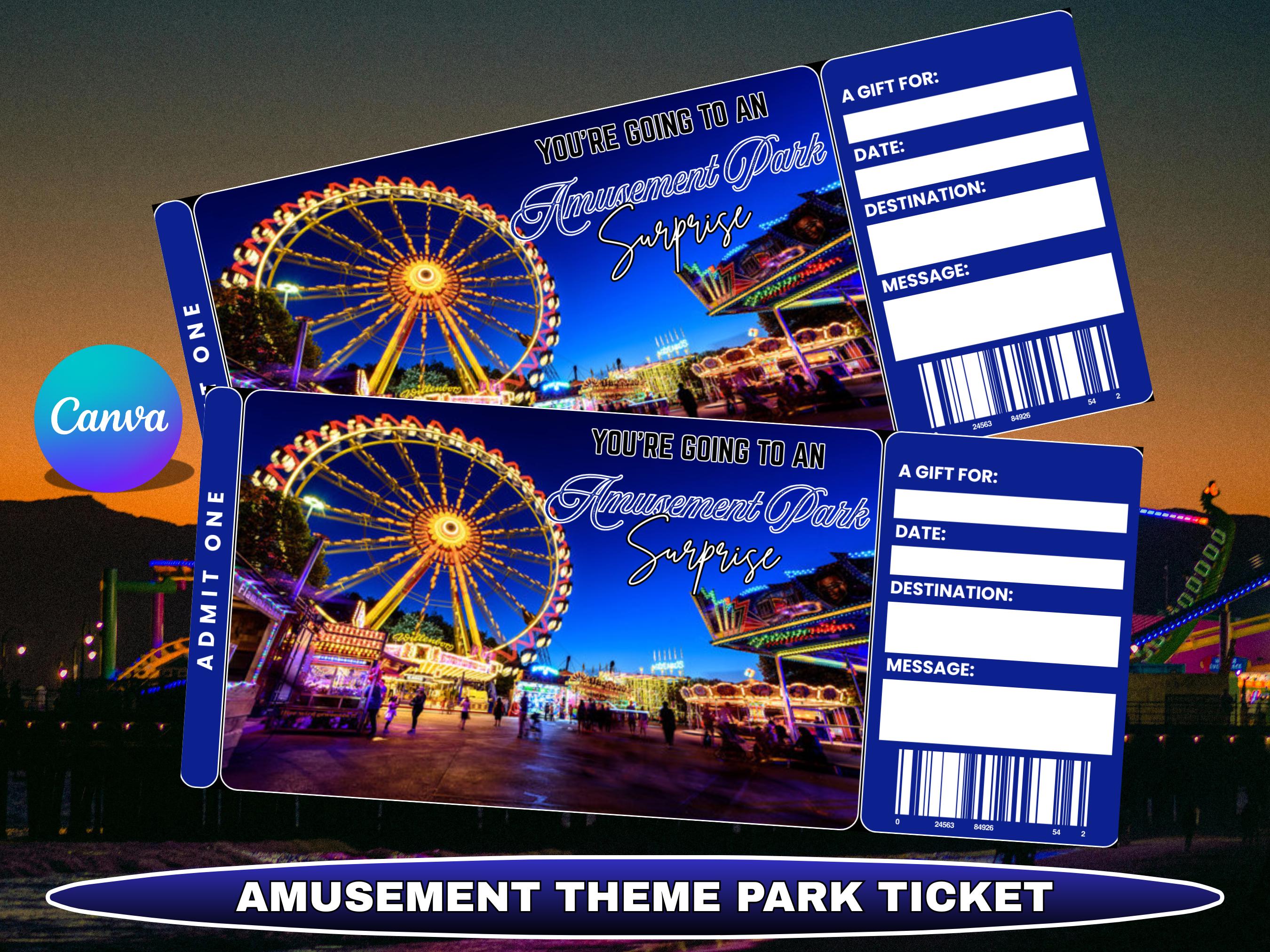 Printable AMUSEMENT PARK Surprise Reveal Ticket, Gift Voucher, Editable ...