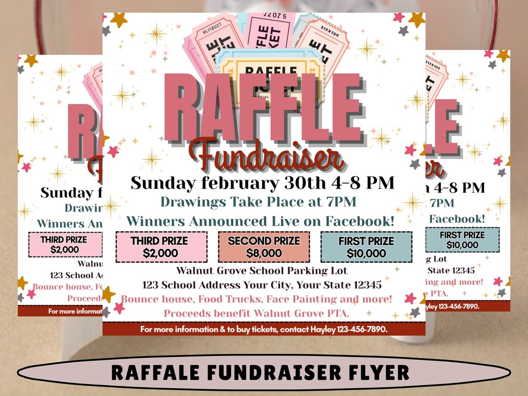 Editable Raffle Fundraiser Flyer Template, School Event Flyer Template ...
