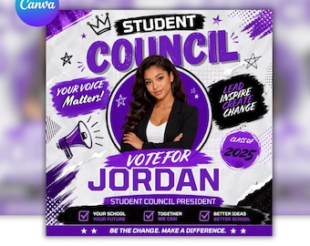 Student Council Campaign Flyer | School Election Flyer | Digital Council Flyer | Editable Template | Digital Download | Instant Download