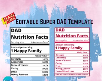 Etiqueta de información nutricional para papá: Plantilla editable de Canva (descarga inmediata)