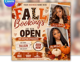 Fall SZN Flyer | Fall Season Lash, Nail, Braid & Wig Flyer | DIY Canva Template | Autumn Beauty Flyer | Instant Download