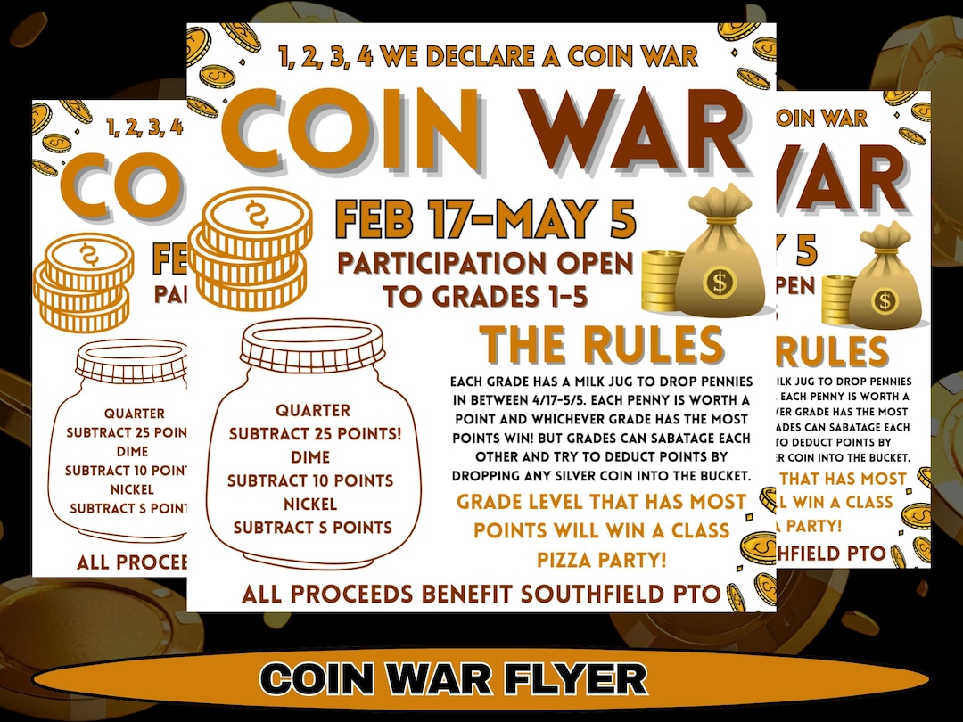 Editable Coin War Flyer Canva Template, School Penny Drive Fundraiser ...