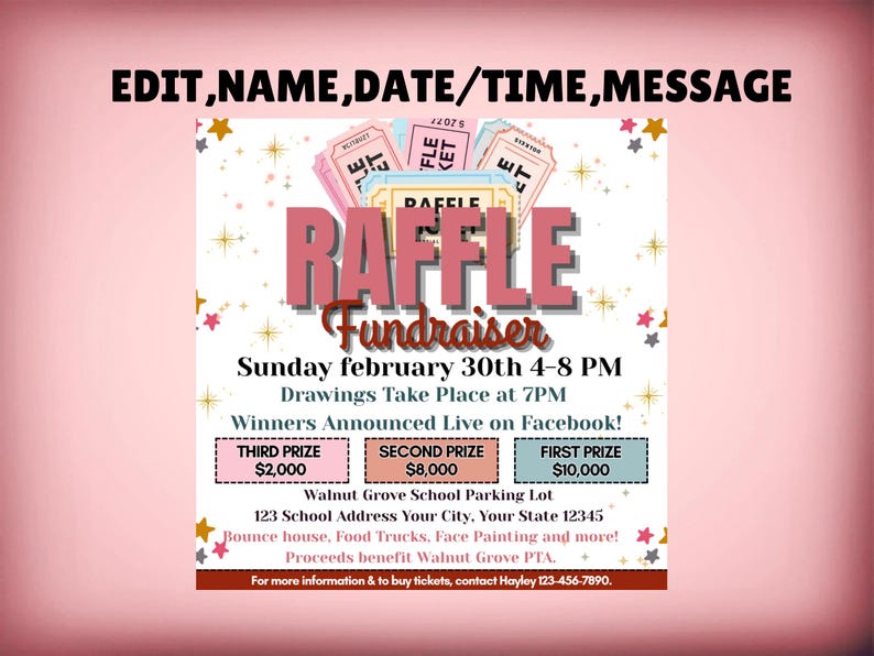 Word Raffle Letters Editable Raffle Fundraiser Flyer Template, School Event Flyer Template ...