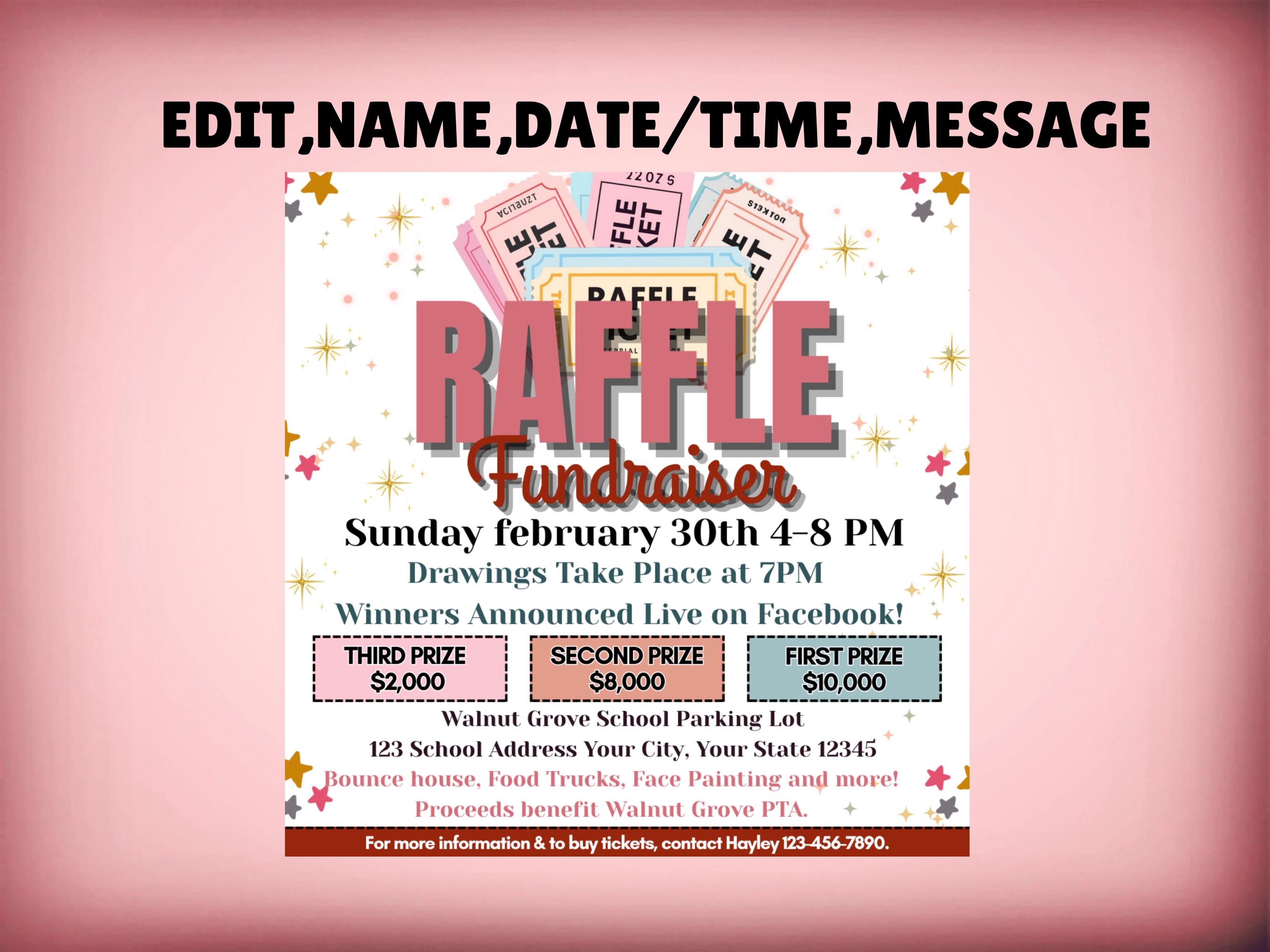 Editable Raffle Fundraiser Flyer Template, School Event Flyer Template ...
