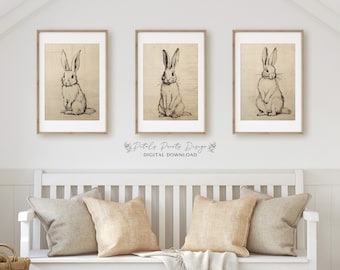 Lámina de conejo vintage: Arte rústico de Pascua para pared (descarga digital)