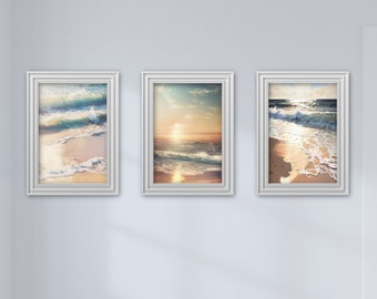 Conjunto de impresión costera de 3, decoración de pared costera, decoración de pared de playa, conjunto de pintura de playa, conjunto de arte de pared de 3, arte de pared de playa imprimible, impresión digital