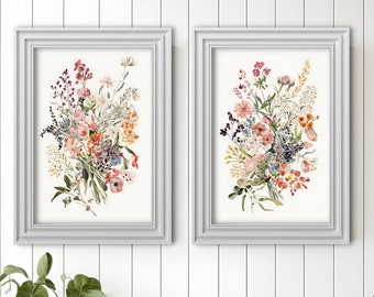 Set of 2 Wildflower Prints - Floral Instant Art - Printable Art - Line art - Floral Wall Art - Botanical Print - INSTANT DOWNLOAD - Flower