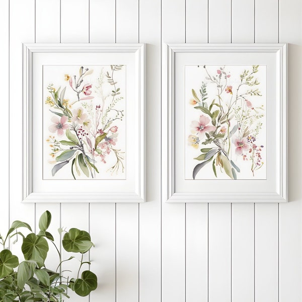 Set of 2 Wildflower Prints - Floral Instant Art - Printable Art - Line art - Floral Wall Art - Botanical Print - INSTANT DOWNLOAD - Flower