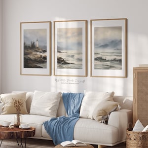 Muted Beach Prints 3er Set, Strand Malerei, Strandhaus Wandkunst, Küstenwandkunst, Minimalistischer Druck, Neutrale Wandkunst, Sofort Download