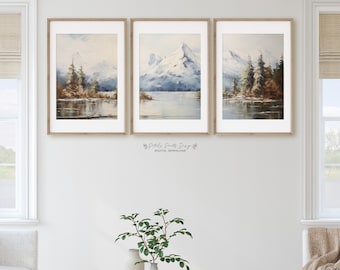 Mountain Lake Print Set: Abstract Oil Painting Landscape (Digital Download)