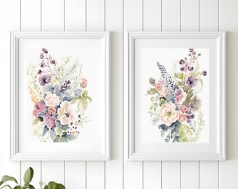 Set of 2 Floral Prints - Floral Instant Art - Printable Art - Line art - Floral Wall Art - Botanical Print - INSTANT DOWNLOAD - Flower Print