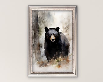 Bear Printable Wall Art, Printable Bear Art, Bear Watercolor Art, Watercolor Bear Instant Download Art, Watercolor Forest Art, Bear Painting