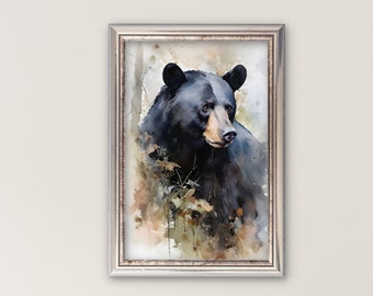 Bear Printable Wall Art, Printable Bear Art, Bear Watercolor Art, Watercolor Bear Instant Download Art, Watercolor Forest Art, Bear Painting