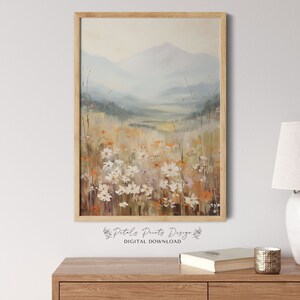Printable Wildflower Field Landscape Oil Painting, Vintage Farm House, Country Field Landscape Oil Painting Printable, Art Digital Download