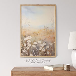 Printable Wildflower Field Landscape Painting, Vintage Farm House, Country Field Landscape Painting Printable, Watercolor Wildflower Print