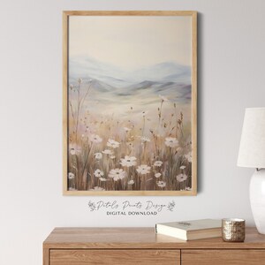 Printable Wildflower Field Landscape Oil Painting, Vintage Farm House, Country Field Landscape Oil Painting Printable, Art Digital Download