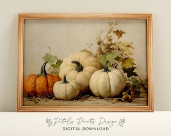 Pumpkin Still Life Painting: Rustic Autumn Wall Art (Digital Download)
