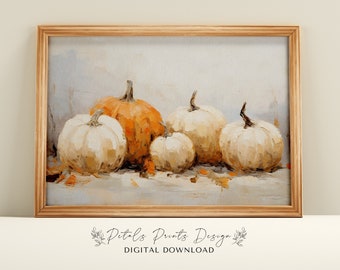 Pumpkin Still Life Painting: Rustic Autumn Wall Art (Digital Download)