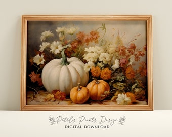 Pumpkin Still Life Painting: Rustic Autumn Wall Art (Digital Download)