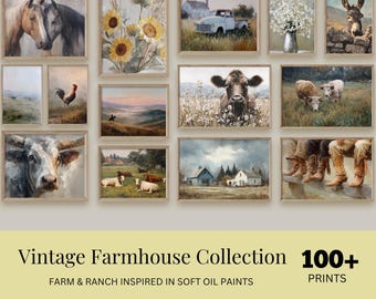 Vintage Farmhouse Art Bundle - Ranch Style Soft Oil Prints - Instant Download Western Decor