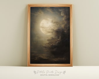 Vintage Halloween Full Moon Painting: Spooky Wall Art (Digital Download)