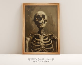 Vintage Halloween Skeleton Painting: Rustic Spooky Wall Art (Digital Download)