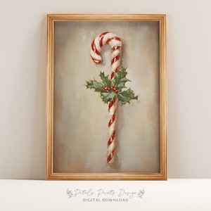 Christmas Wall Decor Printable Candy Cane Rustic Painting, Rustic Christmas Art, Printable Xmas Decor-Print, Vintage Xmas Holiday Art Print