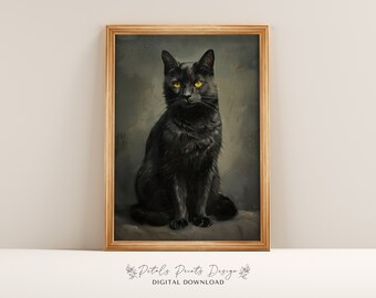 Vintage Halloween Cat Painting: Rustic Wall Art (Digital Download)